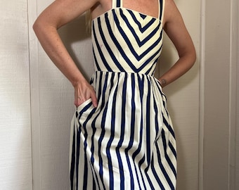 old navy blue striped dress old navy striped midi dress Fit & Flare Linen-Blend Midi Dress