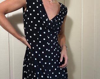 Vtg LRL Ralph Lauren Dress, Y2K Vintage Black Polka Dot
