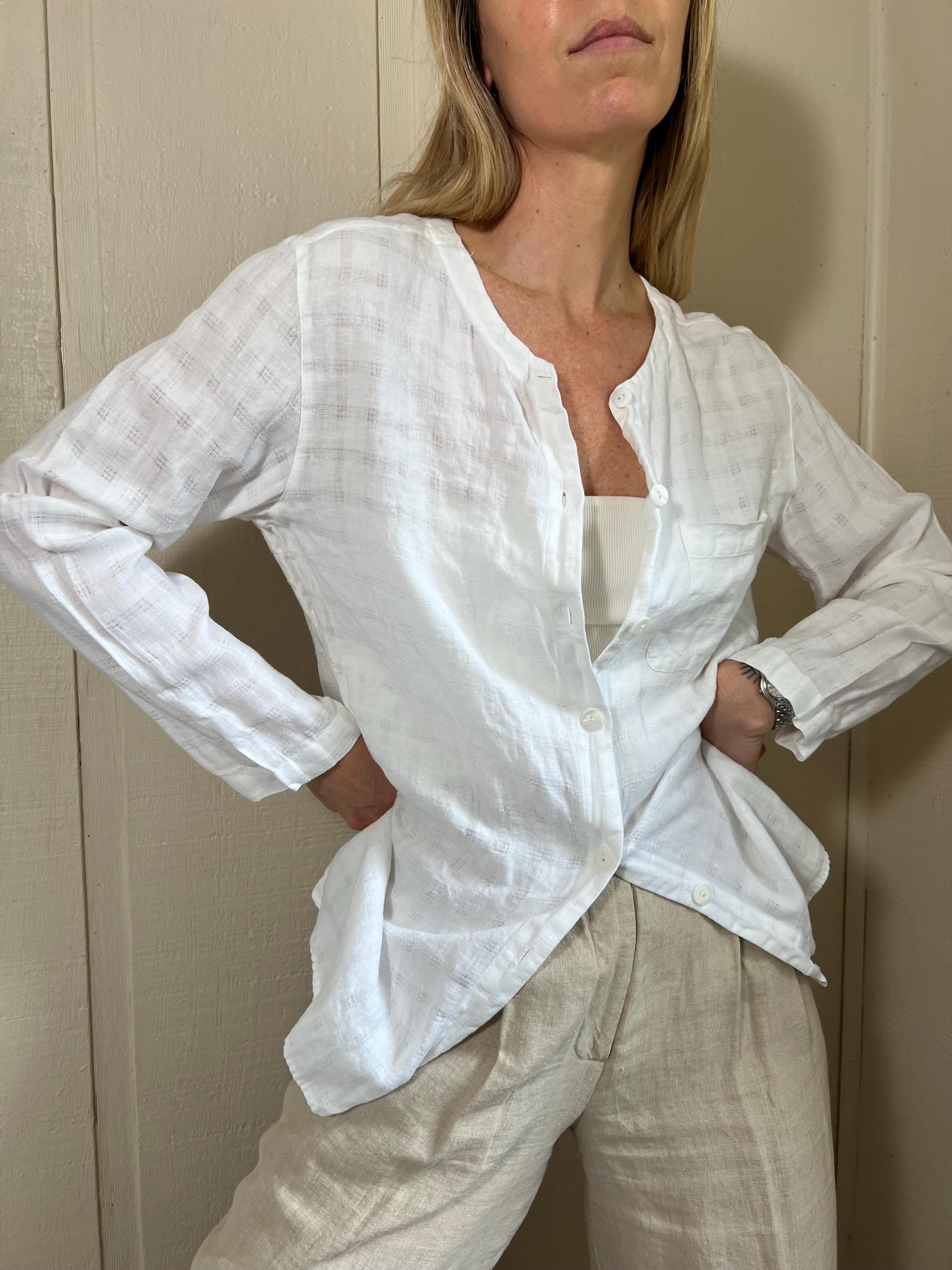 80s White Linen Top - Etsy