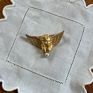 Vtg 90s Swarovski Cherub Brooch, Vintage Pave Crystals Angel Brooch, Ethereal Coat pin