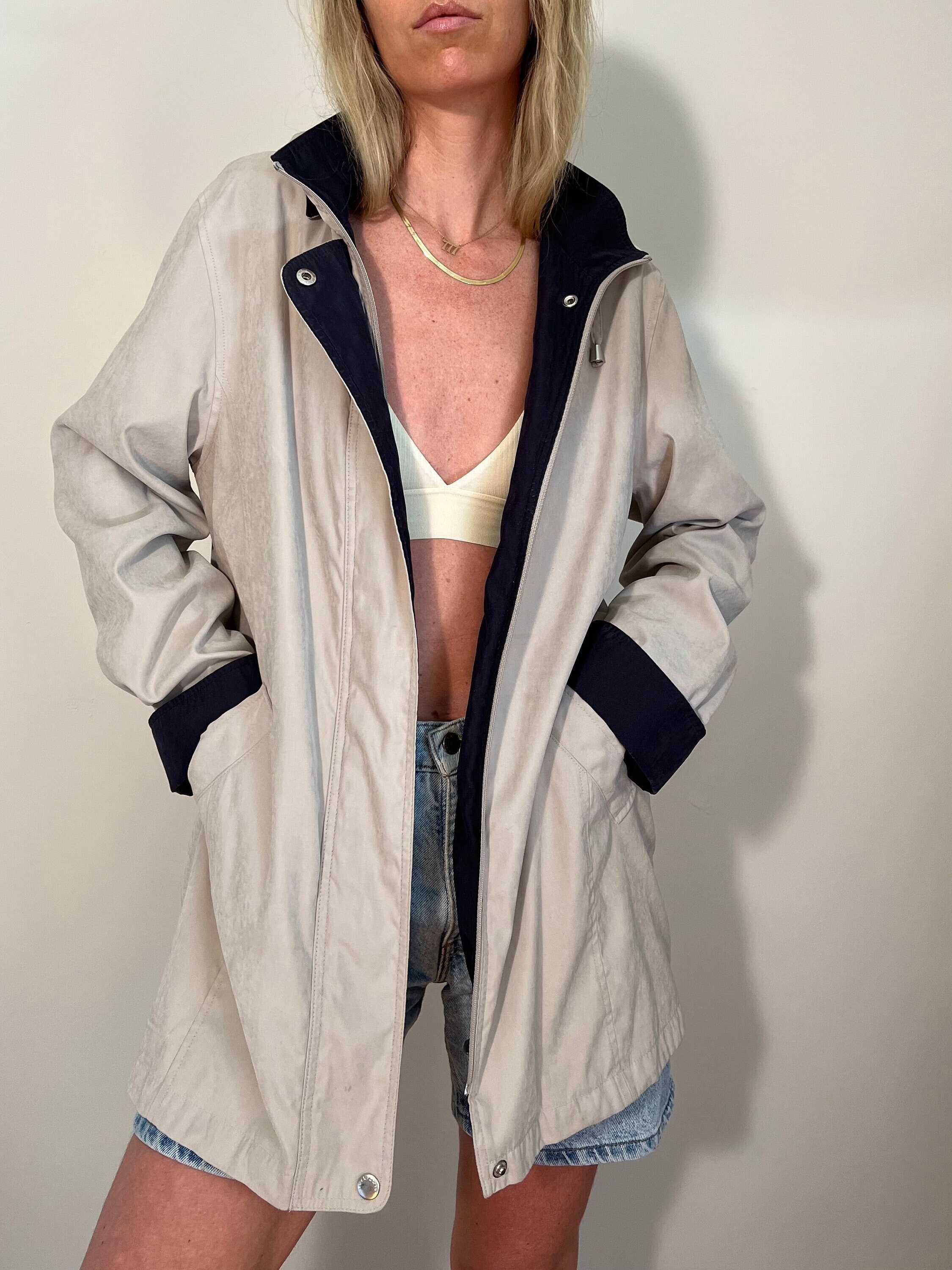 Vtg Liz Claiborne Beige Wind Rain Jacket 90s Vintage Coat Beige