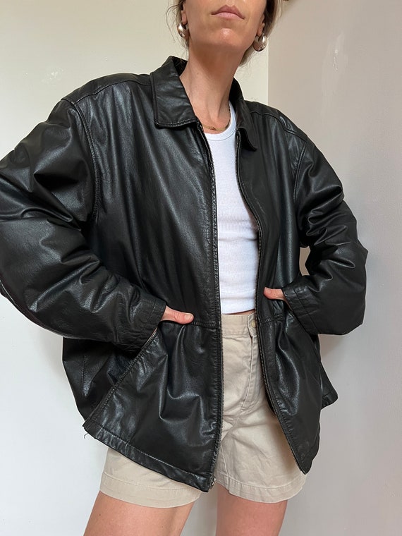 Vtg Leather Bomber Jacket, Vintage Black Leather J