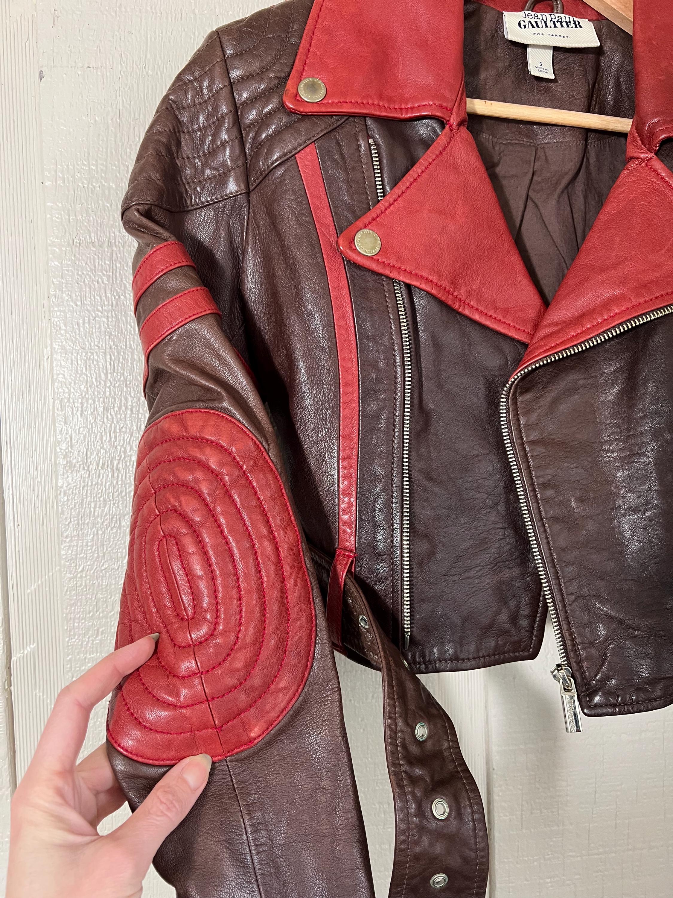Vtg Y2K Jean Paul Gaultier Belted Crop Leather Jacket, Vintage JPG