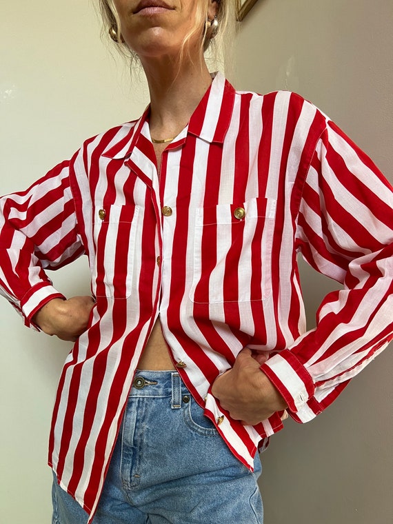 Vtg Liz Claiborne Red and White Stripe Long Sleeve