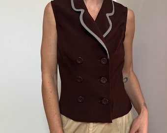 Gilet XOXO VTG des années 90, débardeur sans manches marron chocolat vintage, gilet de travail chaud à col, haut de sortie