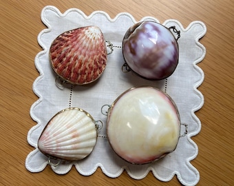 VTG französische Muschel Pill Box, Vintage 60er 70er Jahre Muschel Geldbörse, Geschenk