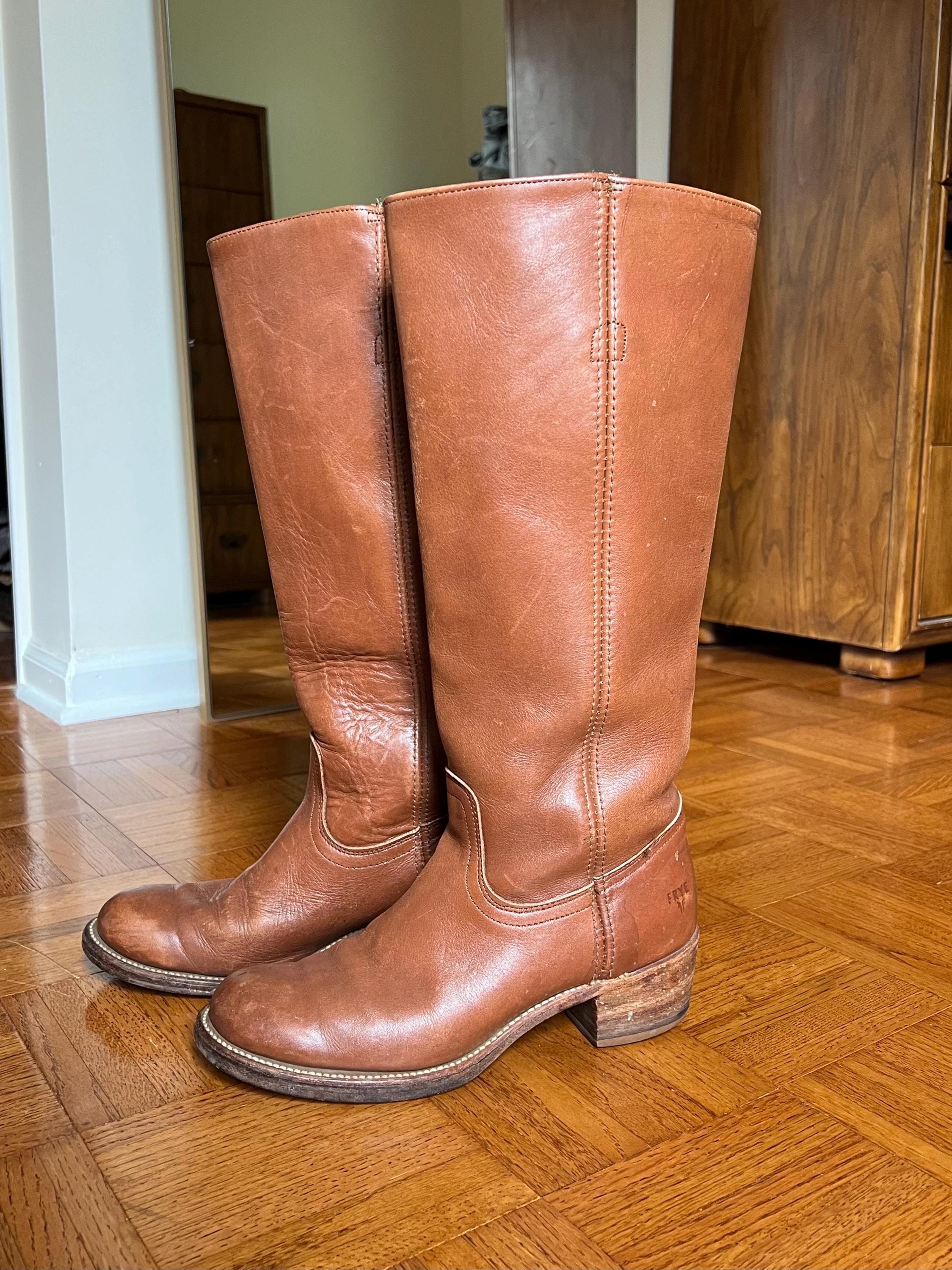 Vtg 80s Sz9 Frye Campus 14L Tall Riding Boots Vintage Leather Knee High Tobacco Cognac Brown Boots USA Made Western Leather Boots Size 9