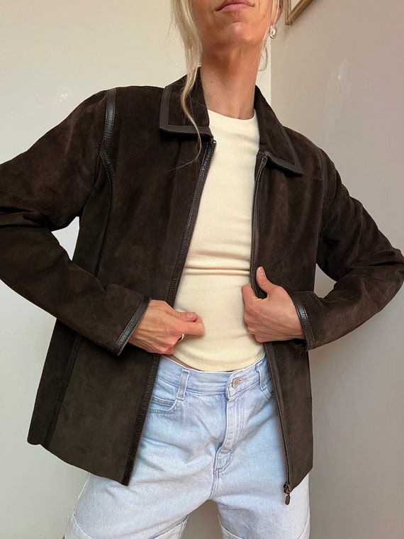 Vtg Suede Leather Jacket with Trim, Vintage Chocol