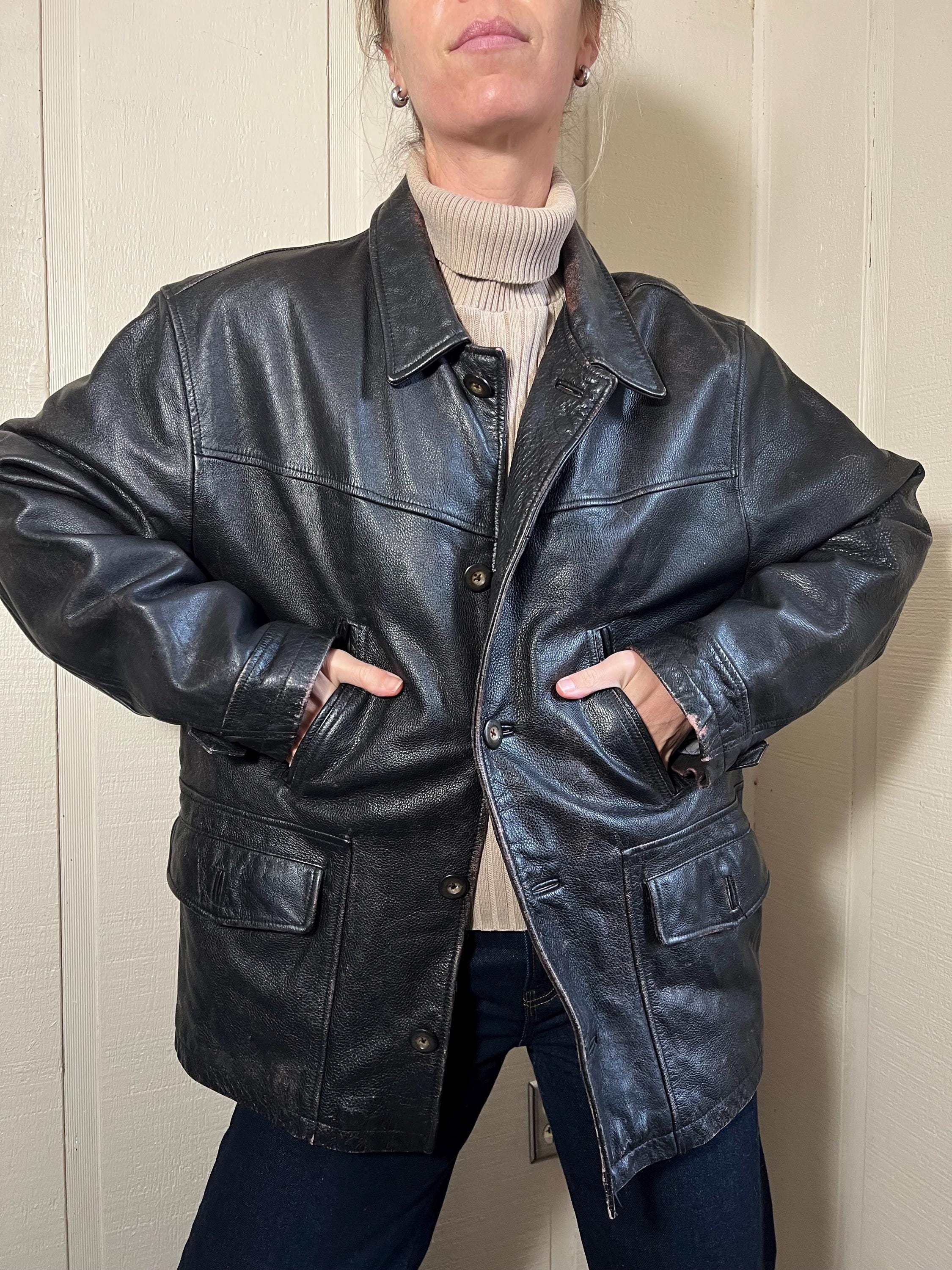 Vtg Leather Jacket, Vintage 90s/y2k Dark Brown Leather Jacket