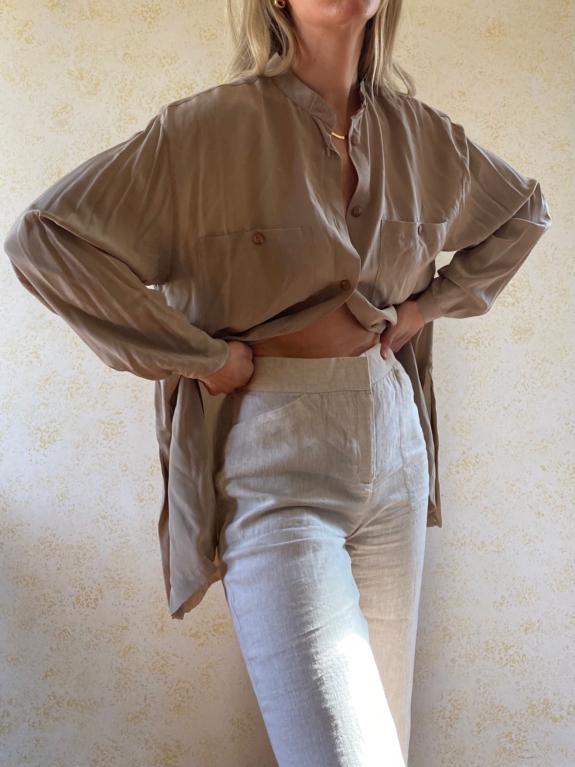 Vintage Taupe Silk Blouse Long Sleeve 