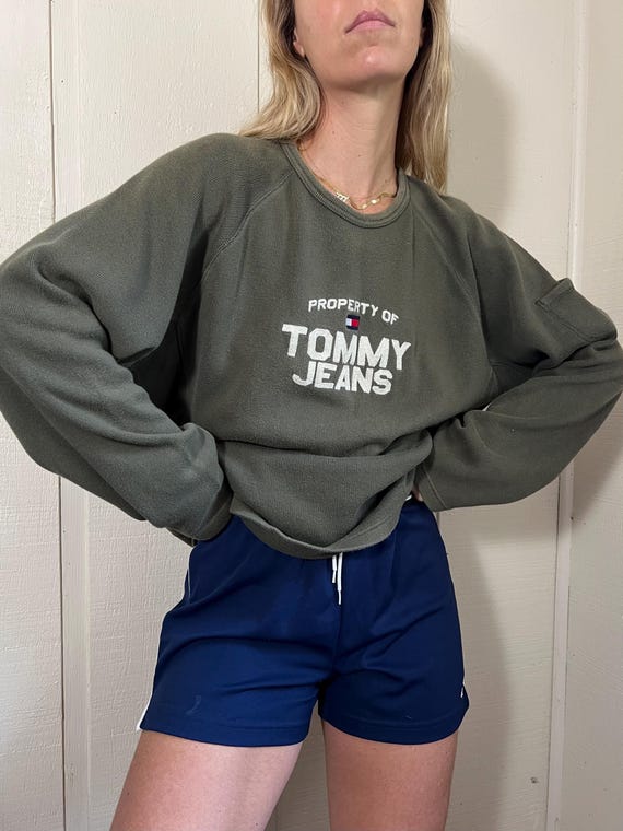 Vtg Tommy Hilfiger Long Sleeve Cotton Knit, Vintage Y2K Olive Green Tee by Tommy Hilfiger, Pullover Knit, Mens Cotton Tommy Jeans T Shirt
