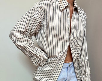 Vtg Lord & Taylor Stripe manches longues boutonnées, chemise oversize en coton vintage pour hommes, haut boutonné, oxford petit ami