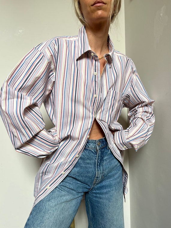 Vtg L.l.bean Stripe Long Sleeve Button Up, Vintage Cotton