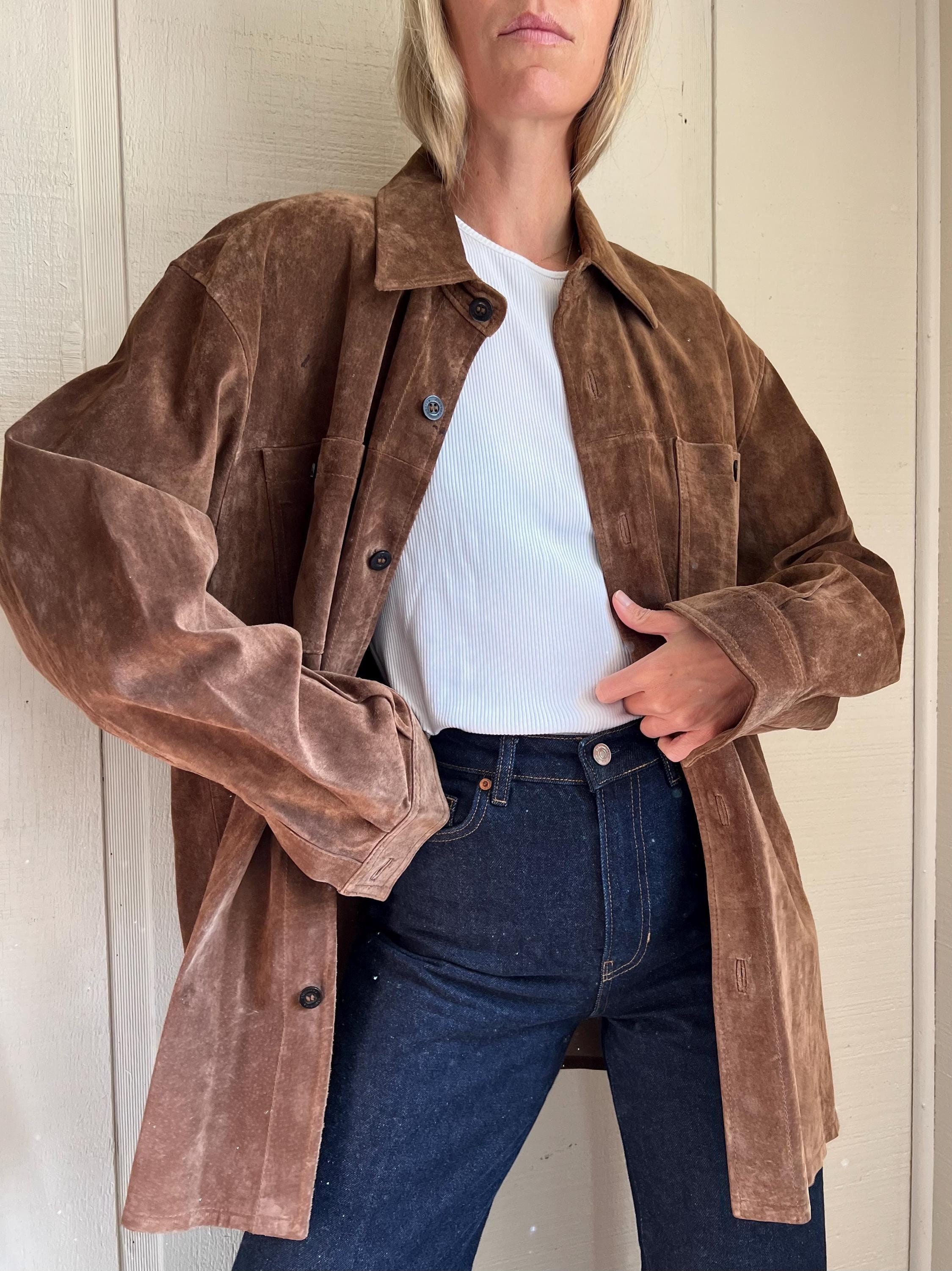 Vtg Claiborne Suede Leather Shirt, Vintage Suede Shirt 