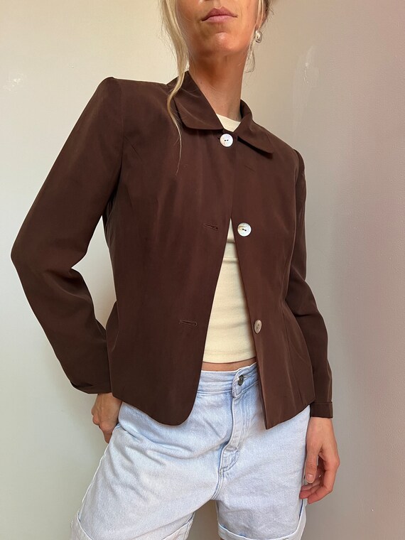 Vtg Silk Crop Blazer Jacket, Vintage Chocolate Bro