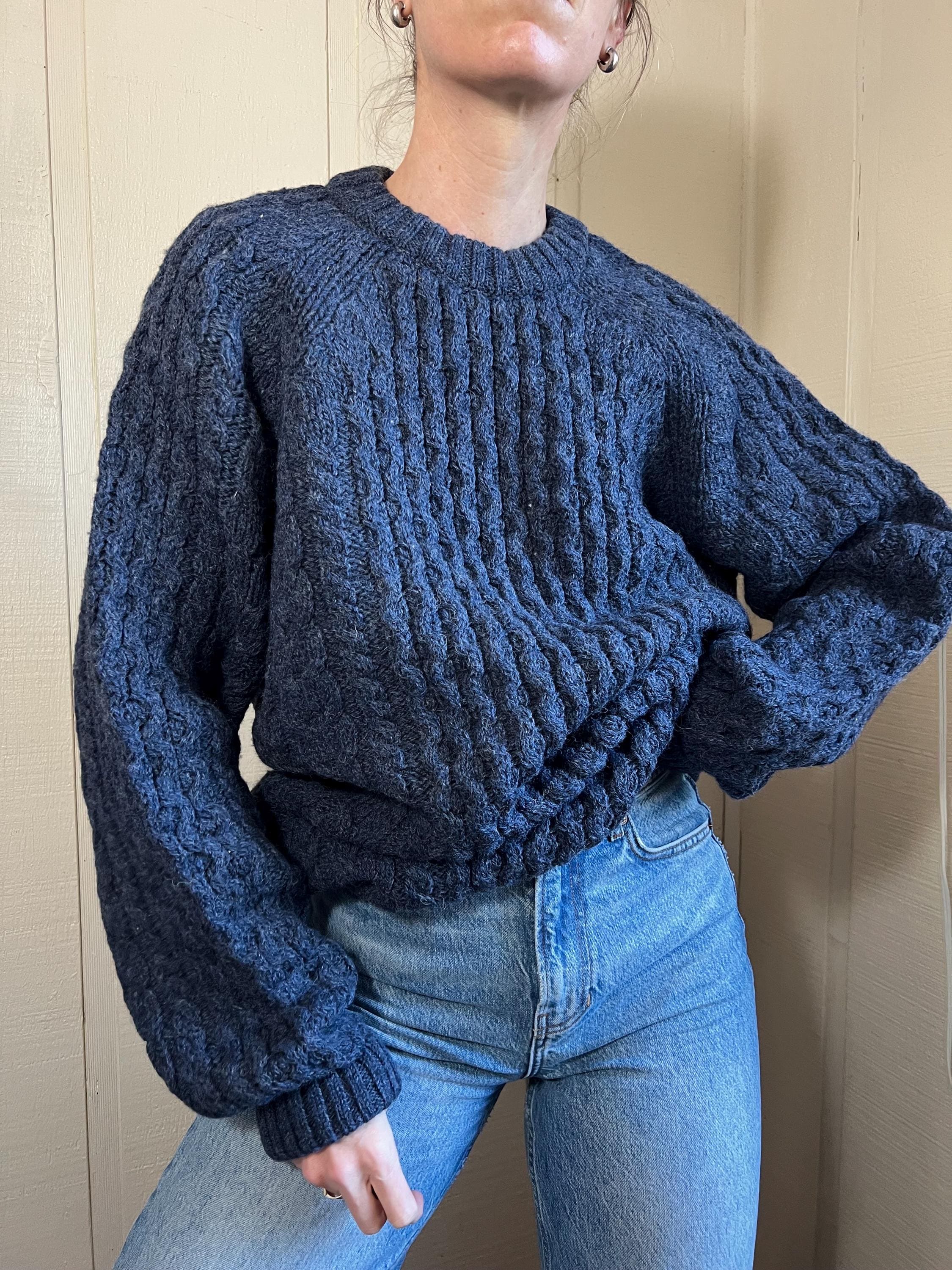 Vtg Lands End English Fisherman Knit, Chunky Pullover Knit Jumper, Heavy Wool Sweater, Navy Blue Knit Sweater, Made in England