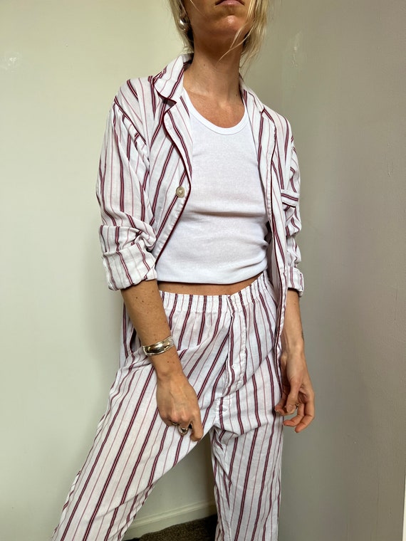 Vtg Pajama Set, Vintage 2 Piece Stripe Top and Pan