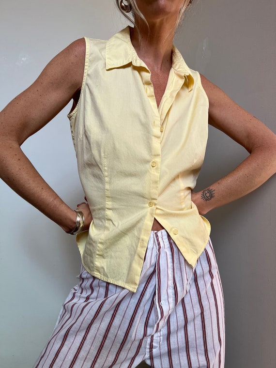 Vtg Collared Tank, Vintage Butter Yellow Sleeveles