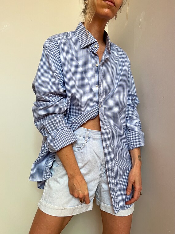 Vtg POLO Ralph Lauren Blue and White Gingham Long… - image 1