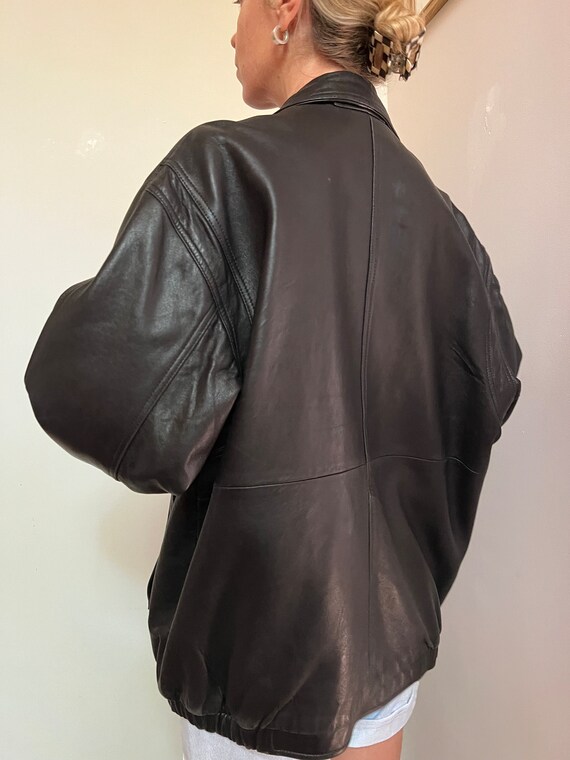 Vtg Claiborne LambSkin Leather Bomber Jacket, Vin… - image 9
