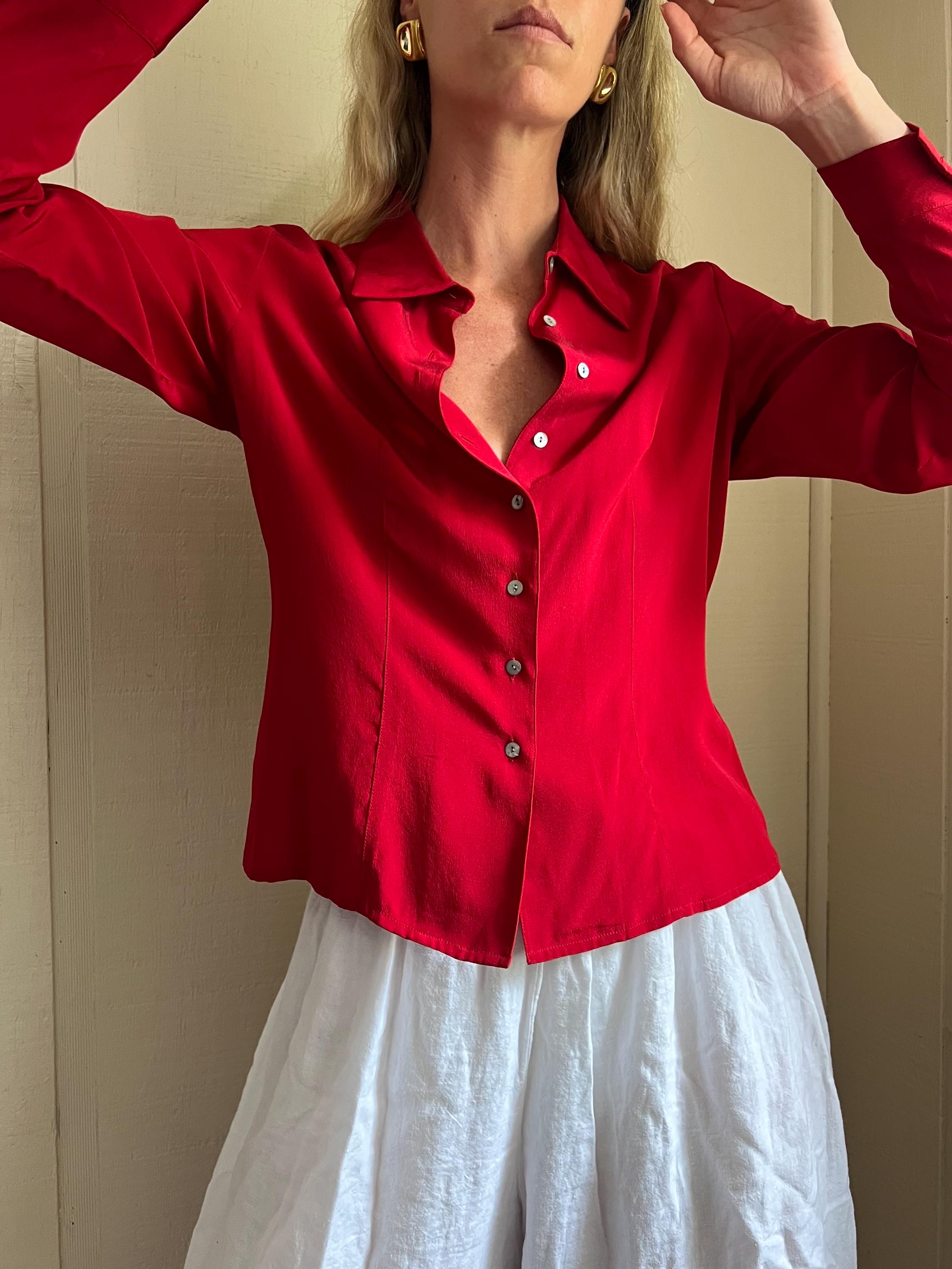 トップス 80s 90s \"PURA-SETA\" big silk shirt RED トップス 80s 90s 