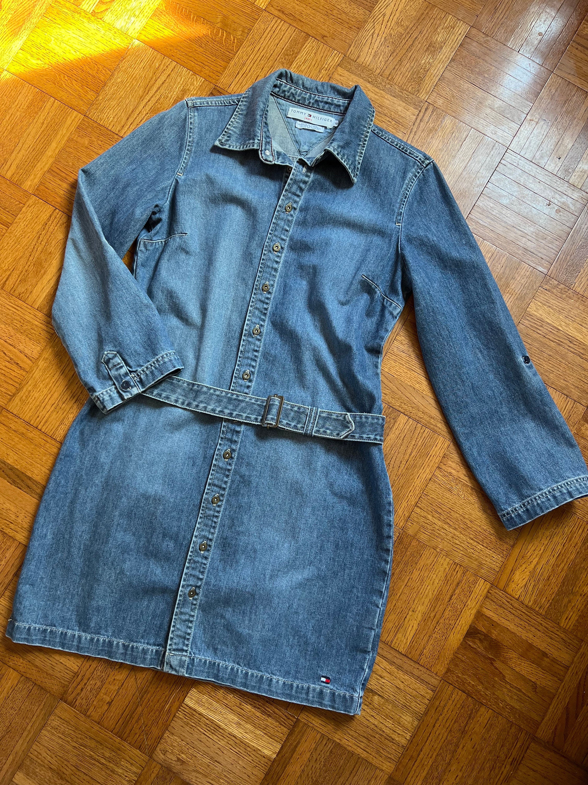 Vtg Y2K Tommy Hilfiger Denim Dress, Cotton Long Sleeve Button up Belted  Dress, Vintage Blue Medium Wash Denim Shirt Dress - Etsy