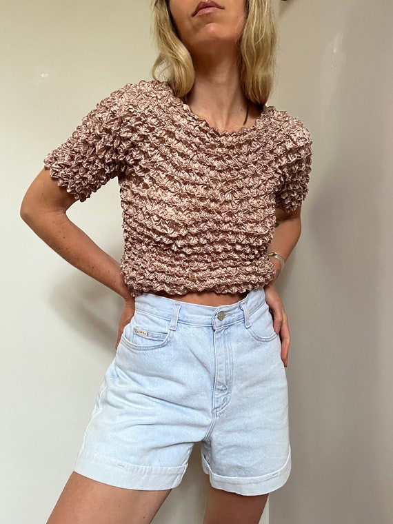 Vtg 90s Bubble Top, Textured Popcorn Blouse, Y2K … - image 5