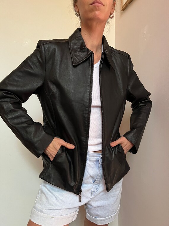 Vtg 90s Leather Jacket, Vintage Black Short Coat,… - image 4