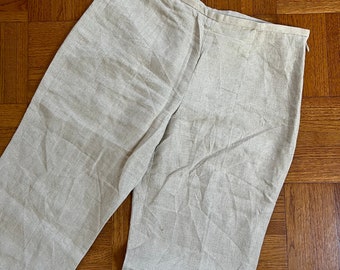 Vtg Y2K J. Crew Linen Pant, Beige Mid Waist Trouser, Petite 2 26-27"