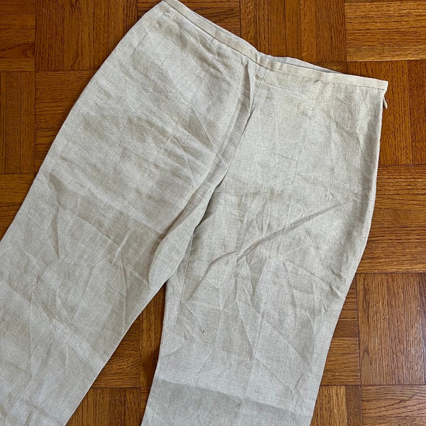 Vtg Y2K J. Crew Linen Pant, Beige Mid Waist Trouser, Petite 2 26-27"