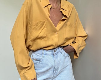 Vtg Jones NY Silk Blouse, Vintage 90s Apricot Orange Long Sleeve Silk Top, Colorful Silk Blouse