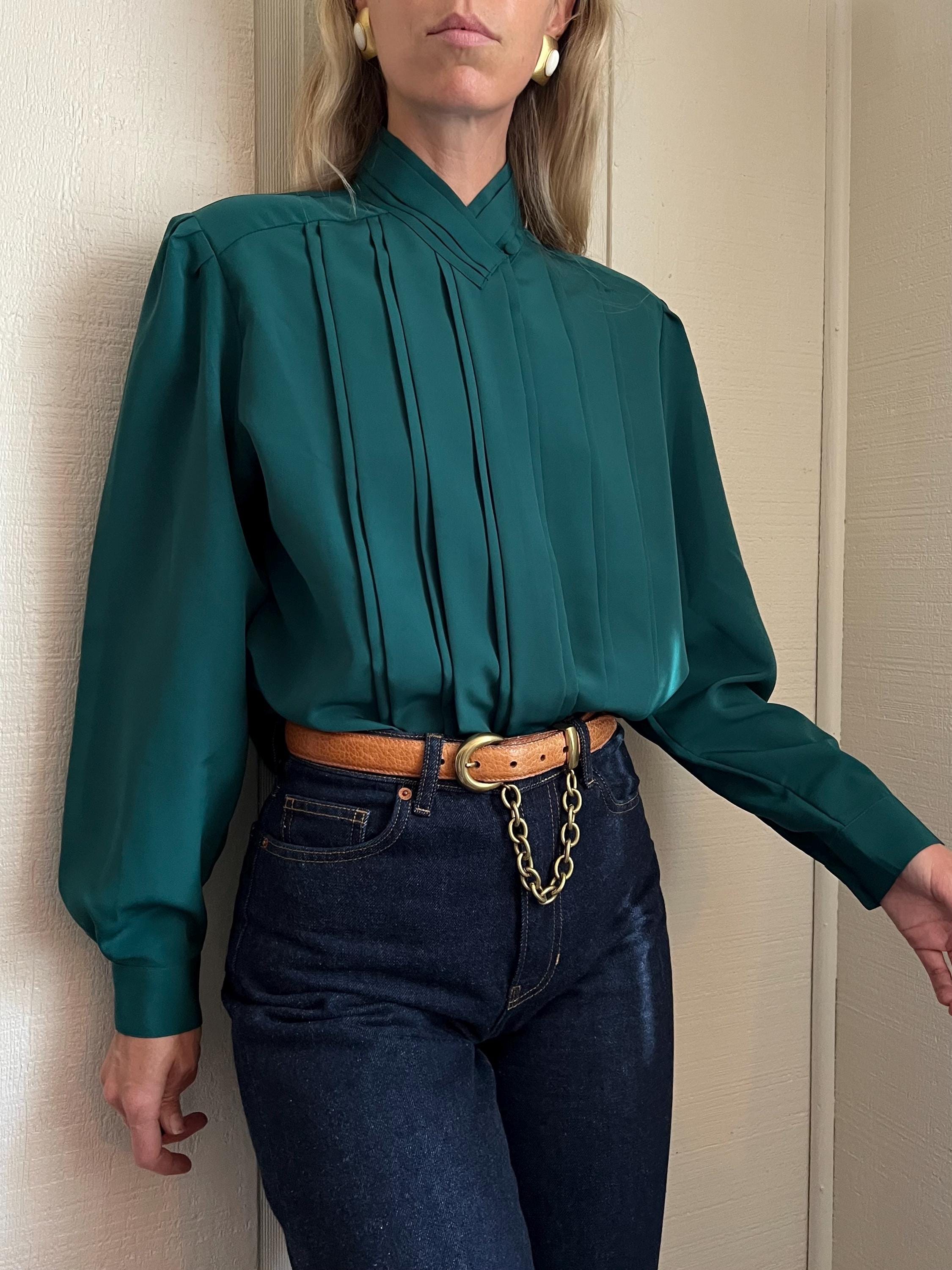 80s Tuxedo Shirt | Vintage Women's Long-Sleeved Shirt| Red Pleated Spanish-inspired Bold Blouse