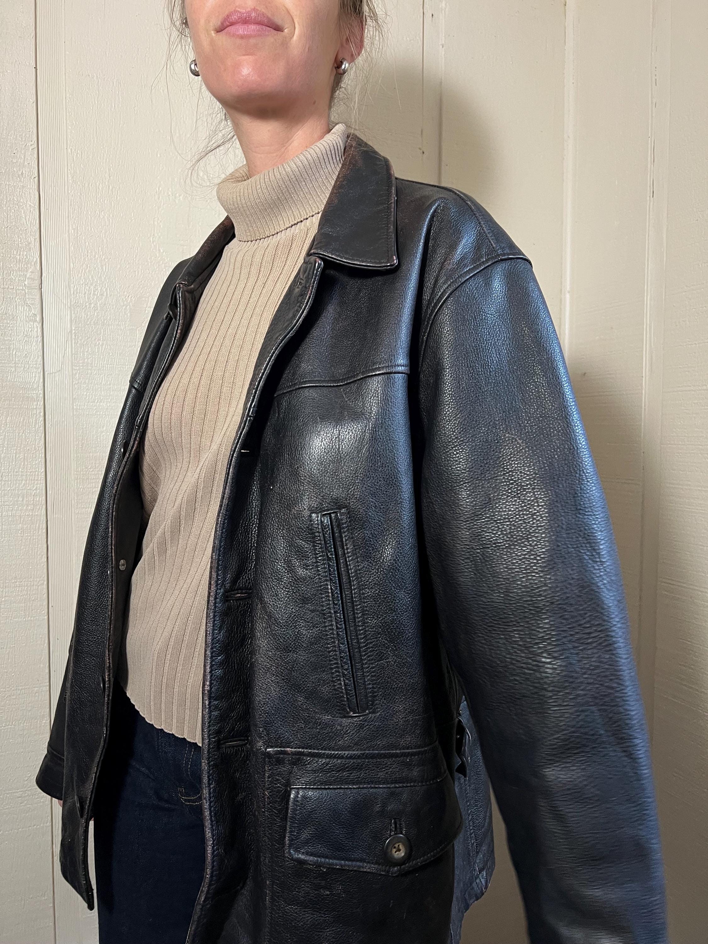 Vtg Leather Jacket, Vintage 90s/y2k Dark Brown Leather Jacket