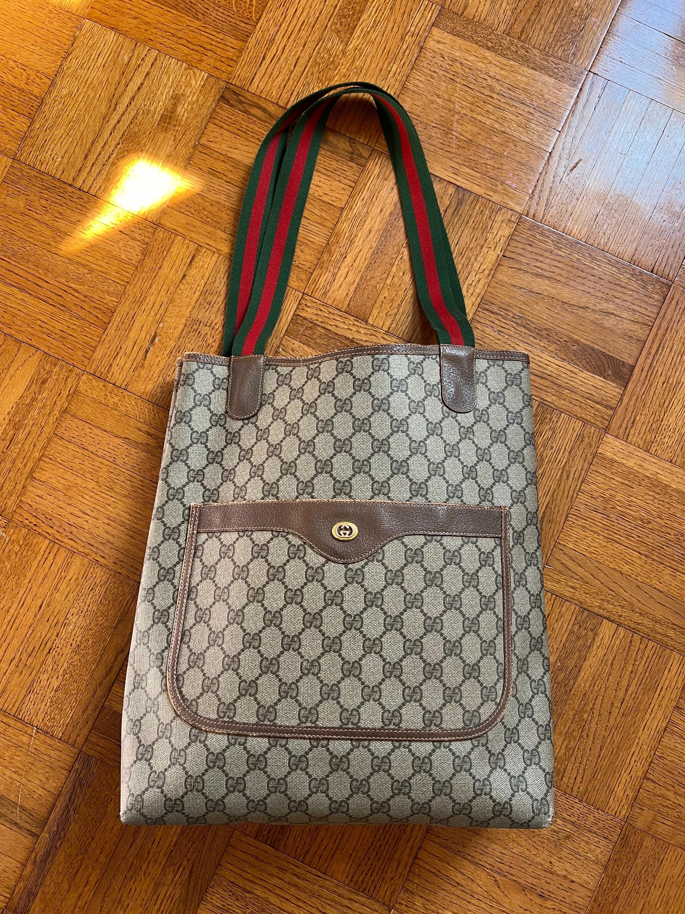 Vtg 80s GUCCI Tote Bag, Vintage 80s Carry All Bag, Sherry Line
