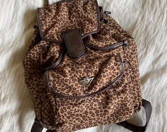 Vtg Bottega Veneta Leopard Mini Backpack, Vintage Leopard Nylon BackPack Bag, Late 90s Early 2000s BV, Designer Bag