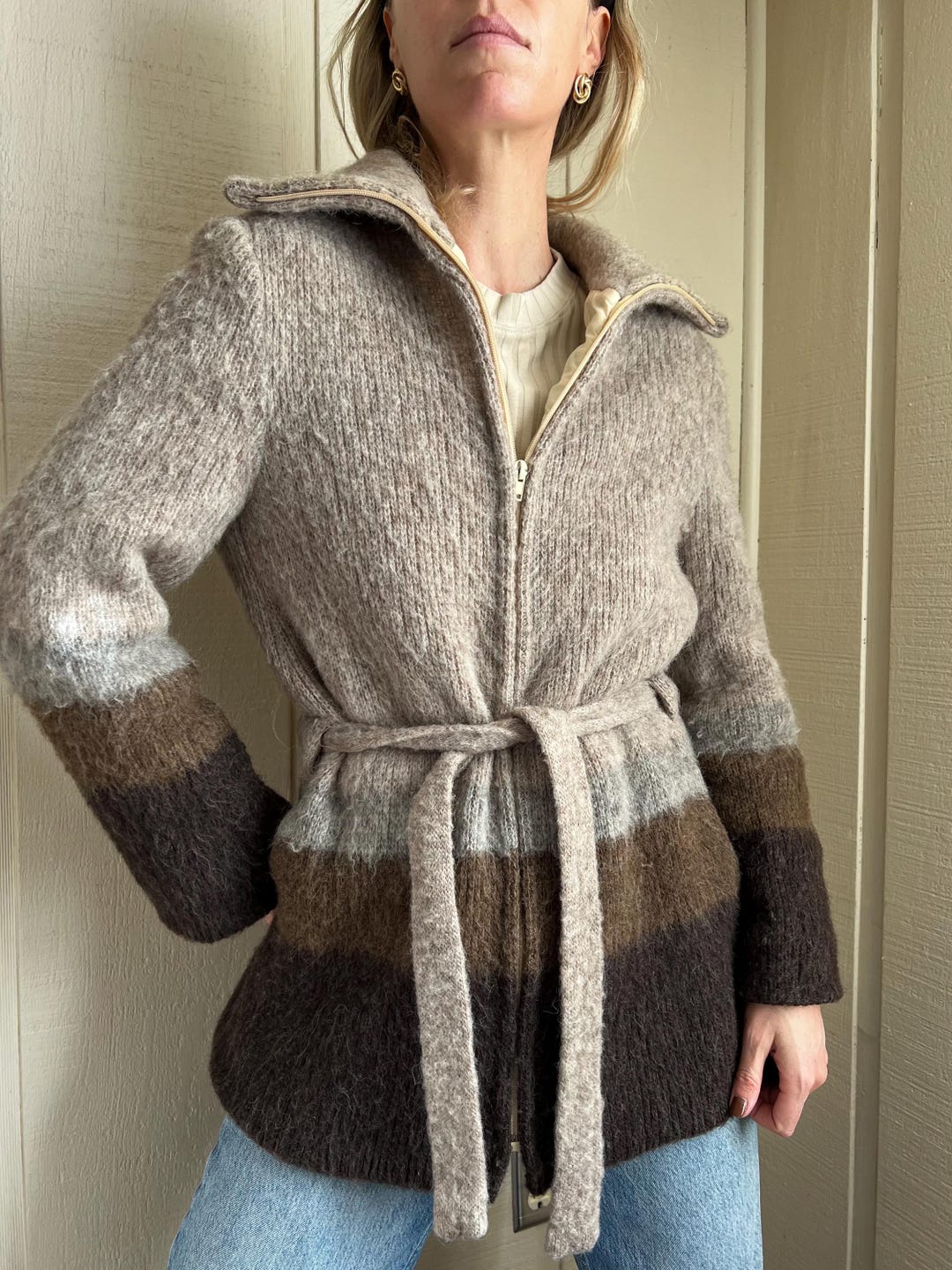 Vtg Icelandic Sweater Coat, Vintage Icelandic Icewool Belted Nordic ...