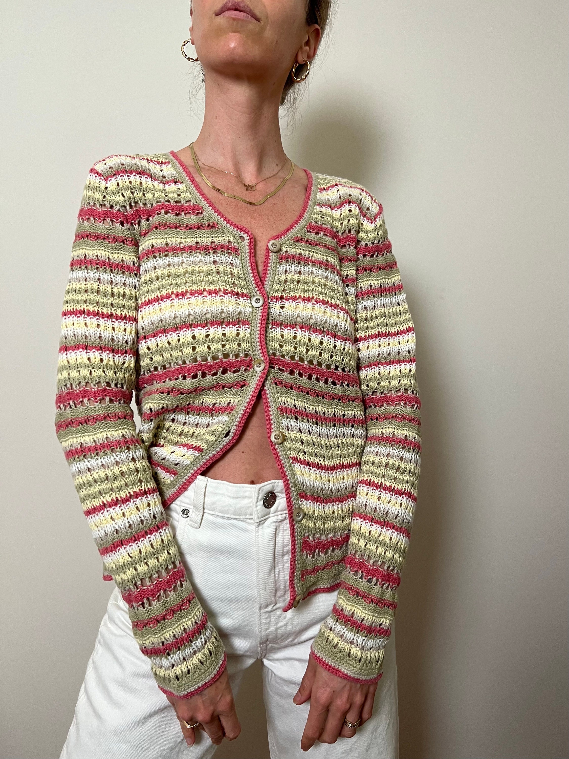 Y2K Boho Chic Crochet Maxi Cardigan (M)