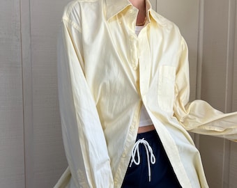 VTG Tommy Hilfiger botergeel met lange mouwen, button-up, katoenen oversized shirt, poloshirt button-down, Boyfriend Oxford