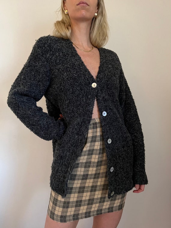 Vtg 90s Chunky Sweater Cardigan, Charcoal Grey Bou