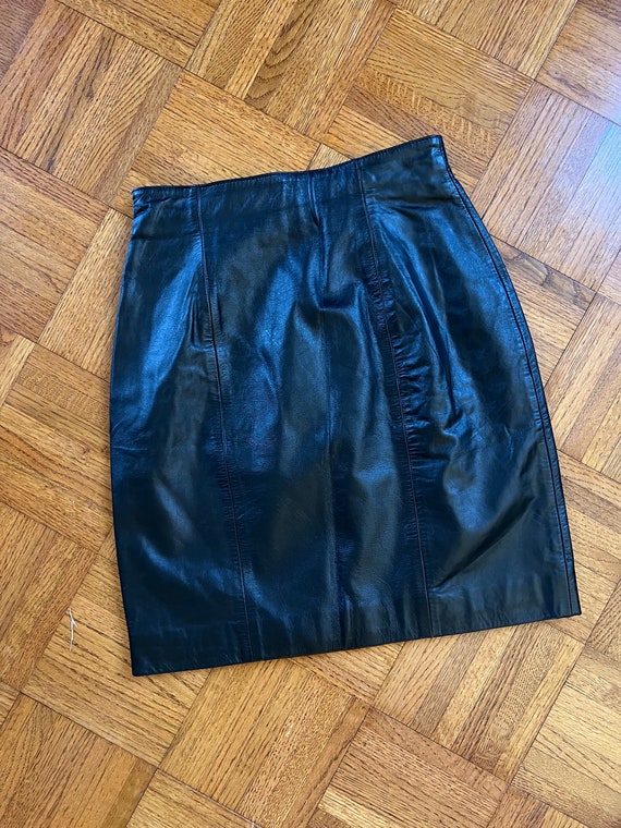 Vtg Leather Mini Skirt, Vintage Y2K Black Mini Sk… - image 1