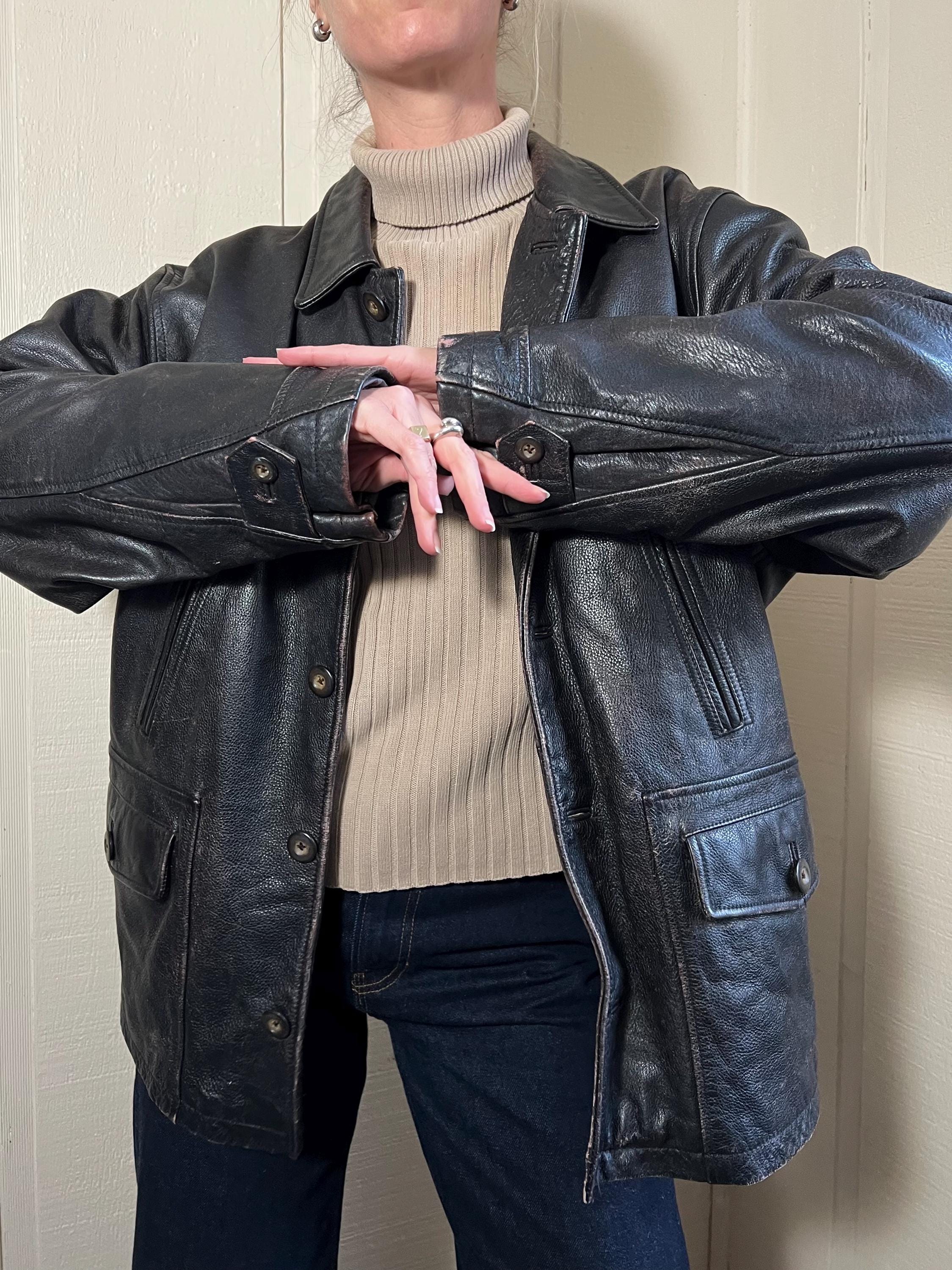Vtg Leather Jacket, Vintage 90s/y2k Dark Brown Leather Jacket