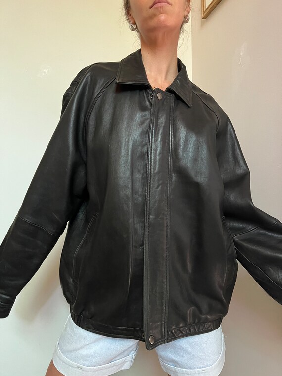Vtg Claiborne LambSkin Leather Bomber Jacket, Vin… - image 5