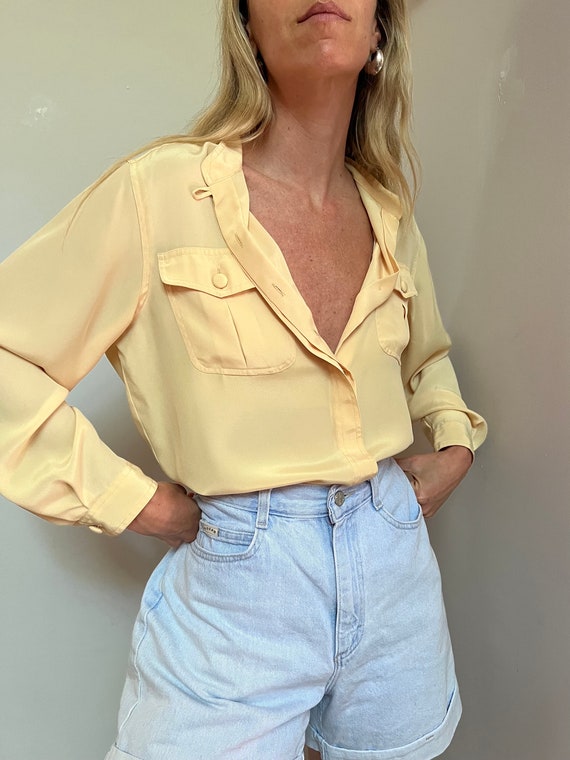 Vtg Butter Yellow Blouse, Vintage 80s Yellow Long 