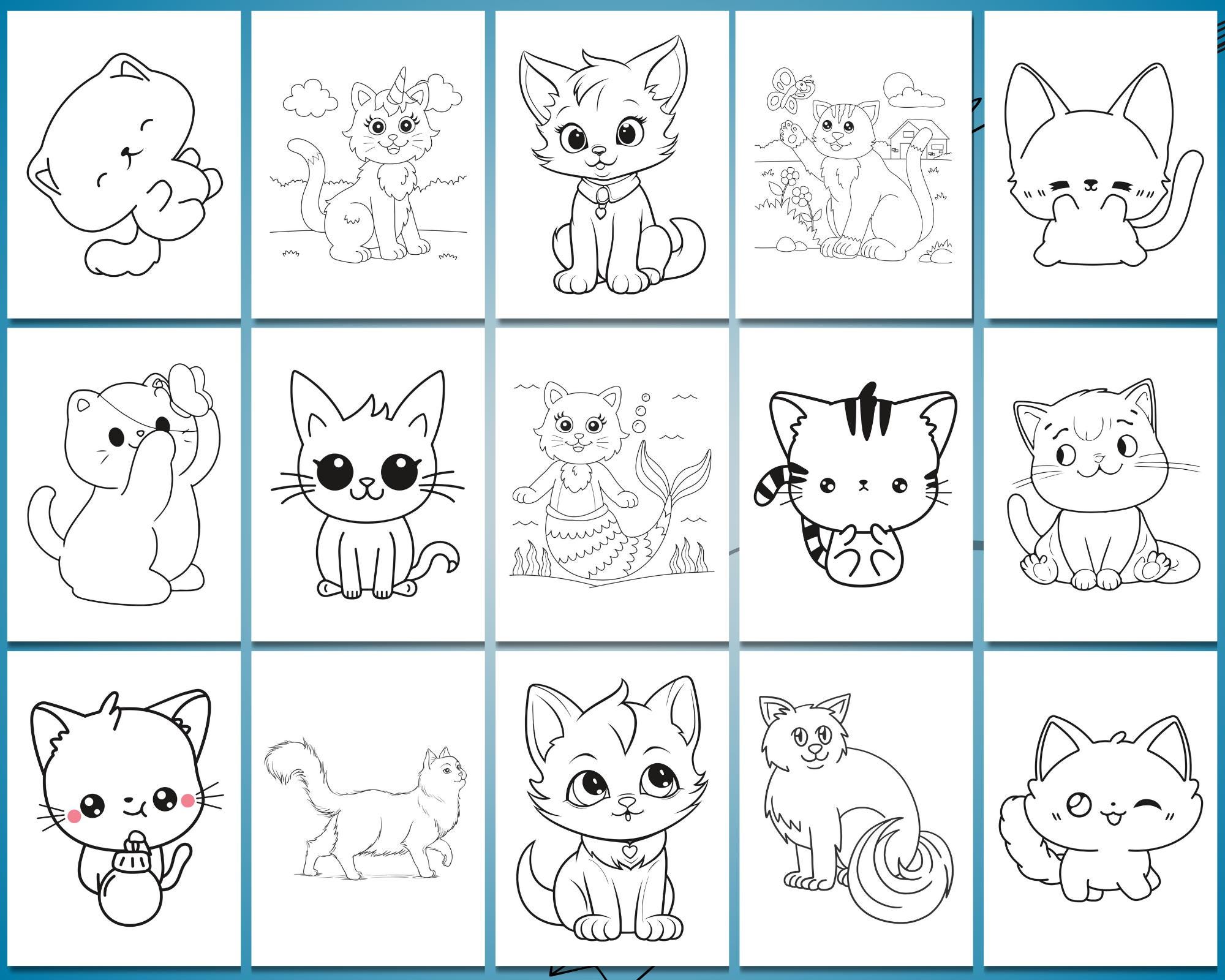 140 Cute Cats Coloring Sheets, Printable Cat Coloring Pages, Kitten ...