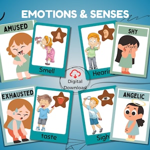60 Emotions Flashcards, Printable Feelings Flash Cards, Emotion Photo, Online Flashcards, printable Emotions chart, Feelings Cards