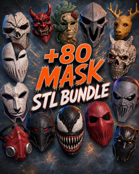 80+ Mask STL Bundle: 3D Printable Cosplay, Horror, Fantasy & Superhero Files