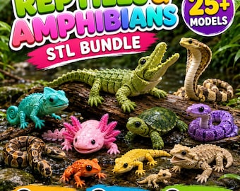 Reptiles & Amphibians STL Bundle, 25+ Articulated 3D Print Files, Flexi Crocodile Axolotl Frog Snake, STL 3MF Download