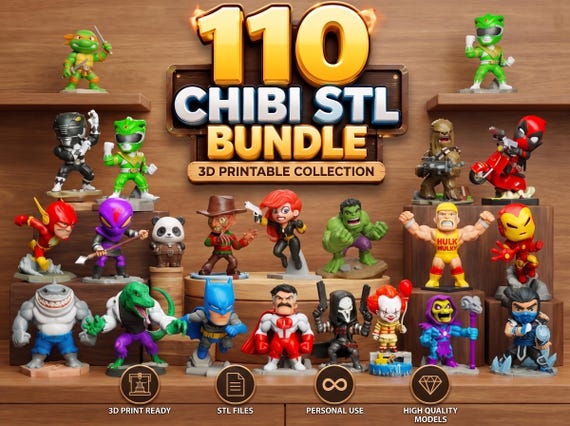 110 Chibi STL Bundle, Cute 3D Printable Miniatures, Chibi Figurine Collection, Digital STL Files for Resin & FDM 3D Printer