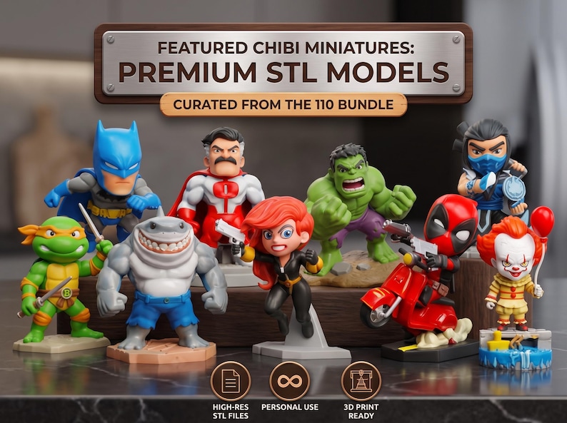 large collection of 110 unique chibi 3D printing STL files
