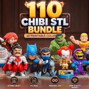 3D printed chibi figurines created from STL bundle files